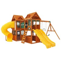 Complex de joaca din cedru Kings Bridge Playset KidKraft - Centru cu trei tobogane si 2 nivele - Cedar Summit PlayCentre Complex de joaca din cedru Kings Bridge Playset KidKraft - Centru cu trei tobogane si 2 nivele - Cedar Summit PlayCentre